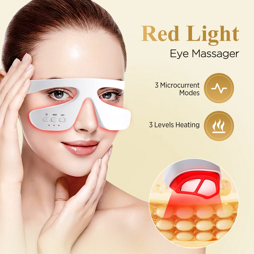 Red Light Therapy Eye Massager Anti-Aging Fade Fine Line Eye Massage Beauty Device Dark Circles Puffiness Removal Fatigue Relief