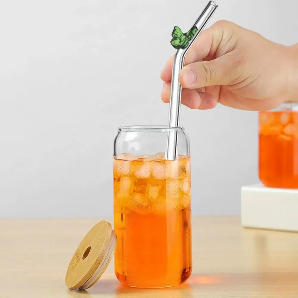 15cm Glass Straw Colorful Butterfly Design Straw Heat-Resistant Transparent Borosilicate Straws Cute Decor For Smoothies Juice