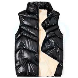 New Fashion Men's Solid Color Down Cotton Vest Winter Lamb Fleece Thick Warm Jacket Coats Male Clothes