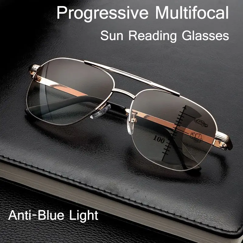 Sonne Multi-fokale Progressive Lesebrille Männer Frauen Mode Anti Blue Ray Presbyopie Brille Computer Optische Weit In Der Nähe Brillen