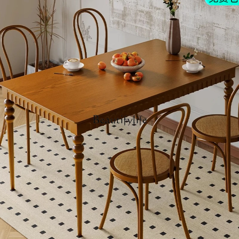 

Винтажный обеденный стол в французском стиле, Тиковый обеденный стол из массива дерева в скандинавском и японском стиле, ретро, американский, для маленькой квартиры