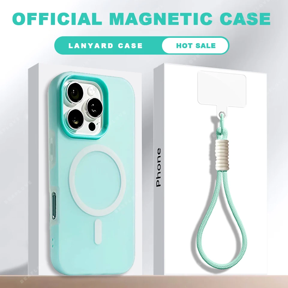 Magnetic Wrist Strap Phone Case with Lanyard - Matte Protector & Wireless Charging Compatible