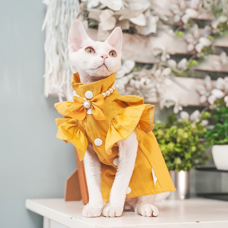 

Хлопковая сетчатая дышащая юбка Devon Rex с бантом, одежда против выпадения волос для кошек, сфинкса, сфинкса, без волос, платья для кошек