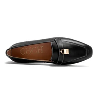 Women's Leather Loafers with Gold Lock Detail Square Toe Low Heel Penny Casual Office Slip-On Dress Shoes for Woman - Image 6