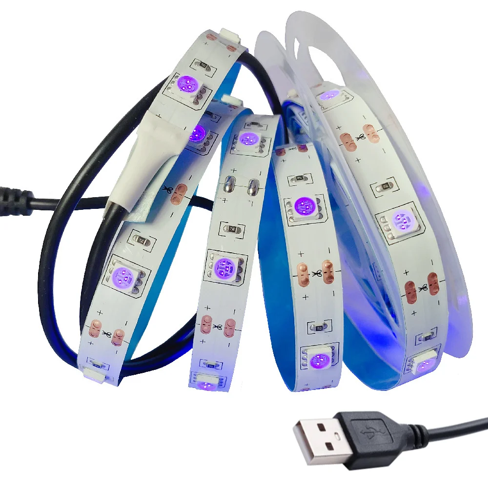 

УФ светодиодная лента DC5V 5050 SMD 0,5 M 1M 2M подсветсветильник светло-фиолетовая USB УФ светодиодная лента ультрафиолетовая светильник Светка свет для DJ флуоресцентная
