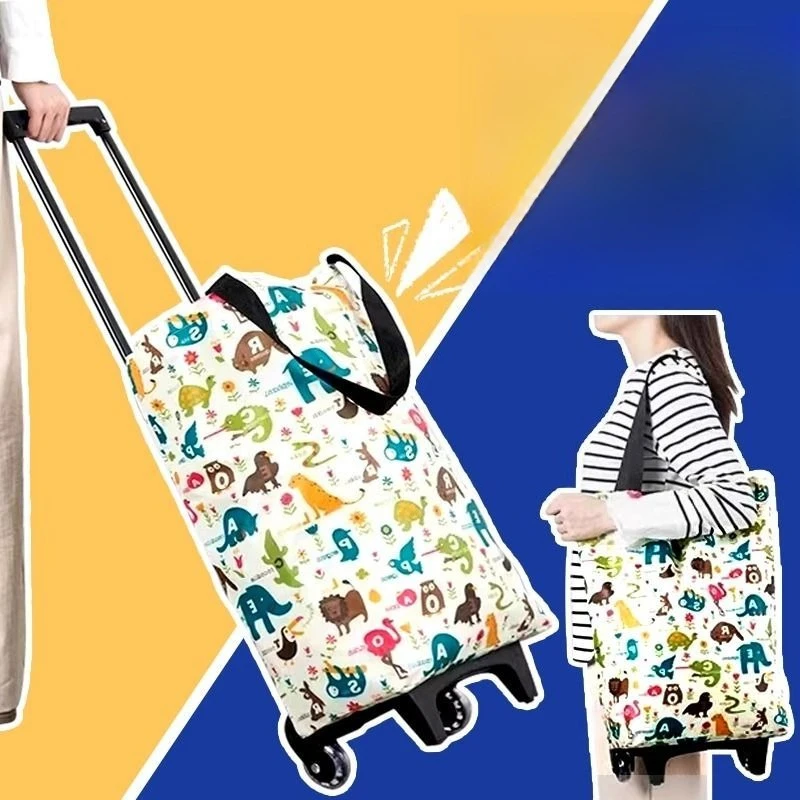 Portable Foldable Shopping Cart with Wheels Lightweight Grocery Trolley for Home Use Backpack Style Hand Pull Cart