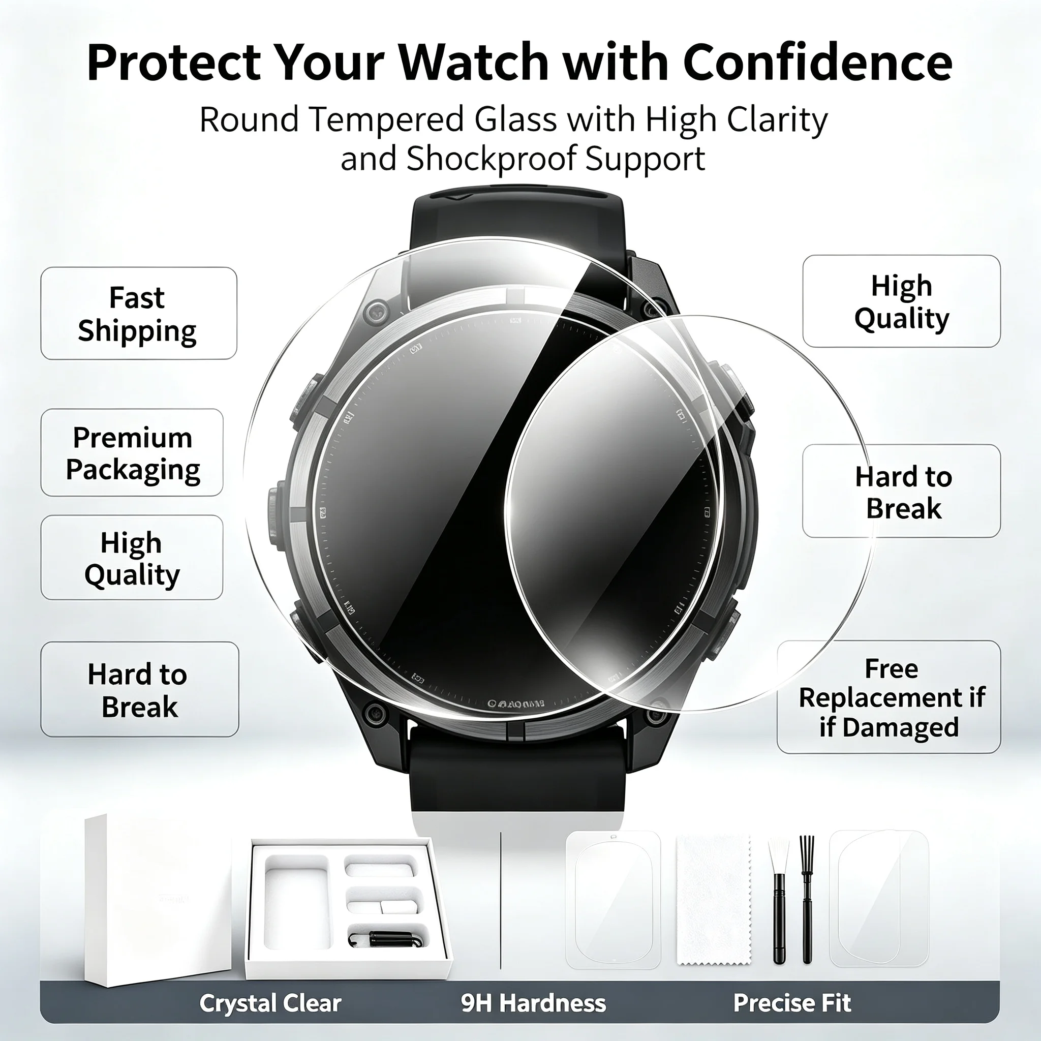 Premium HD Tempered Glass Screen Protector for Smartwatch – Enhanced Protection for Garmin Fenix Series
