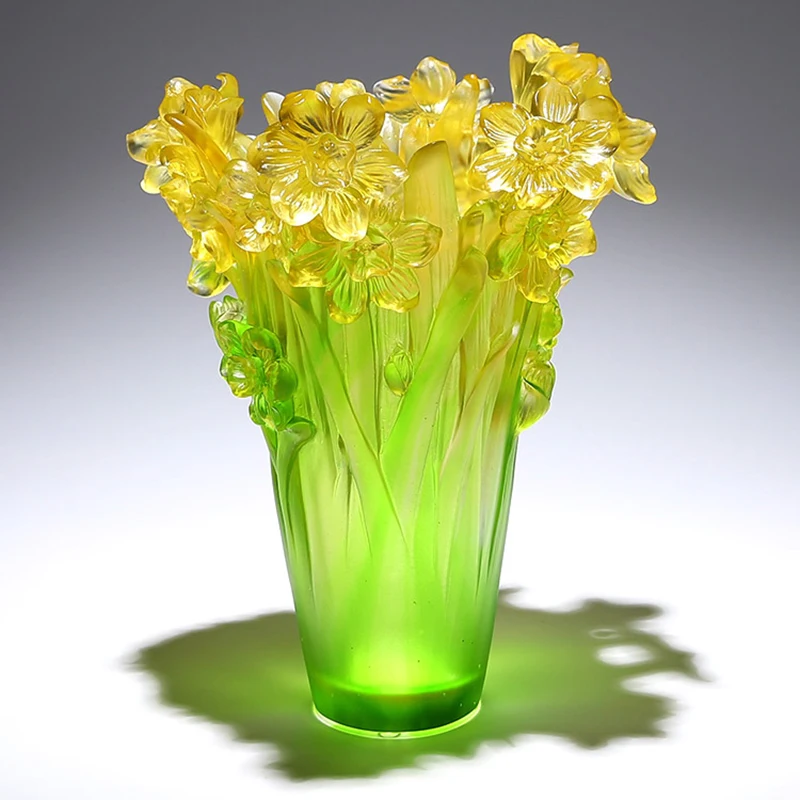 

Handmade Colored Glaze Artificial Daffodil Flower Vase Home Decor Crystal Narcissus Water Holder Desk Ornaments New House Gift