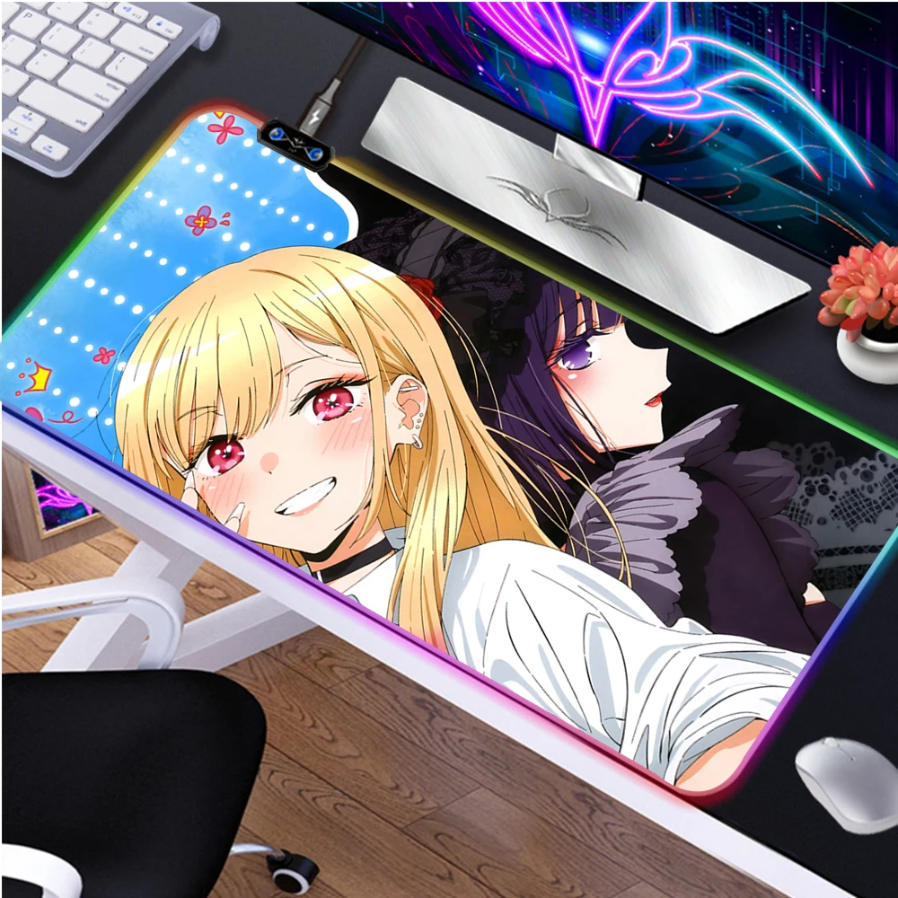 

XL My Dress-Up Darling Kitagawa Marin Mouse Pad RGB Gamer Computer Desk Mat Gaming Accessories Kawaii Anime Mousepad LED Light