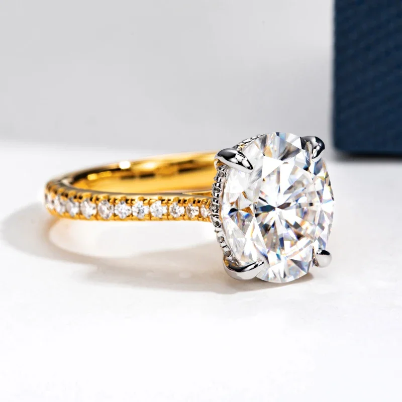 5.0ct Oval Cut Moissanite Ring For Women 14K Gold Plated 925 Sterling Silver Engagement Wedding Anniversary Fine Jewelry