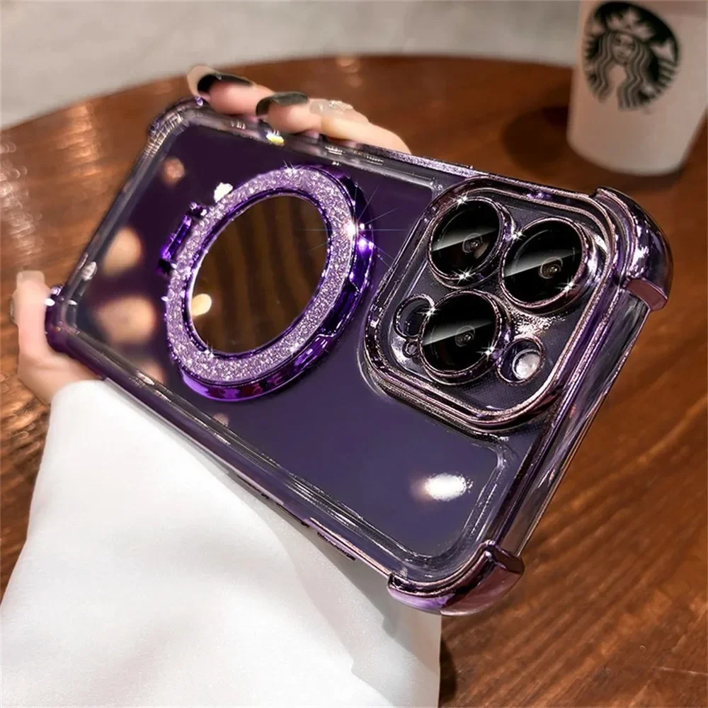 Luxury Glitter Makeup Mirror Case with Plating Holder
