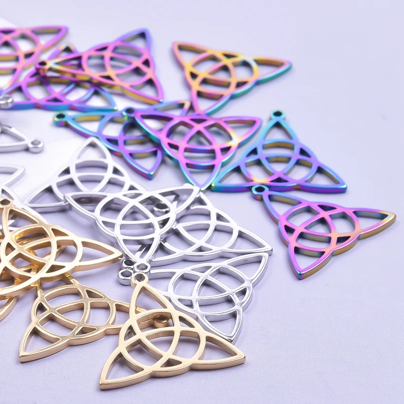 10pcs Rainbow Color Triquetra Symbol Pendant Stainless Steel Charm  Accessories Making DIY Designer Earrings Jewelry Supplies