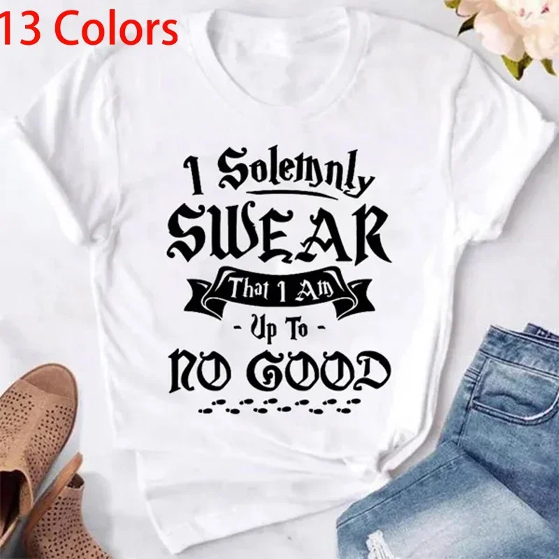 

Casual Funny Cute I Solemnly Swear That I Am Up To No Good Print T-shirts For Women Men Summer Round Neck Tee Shirt Fashion
