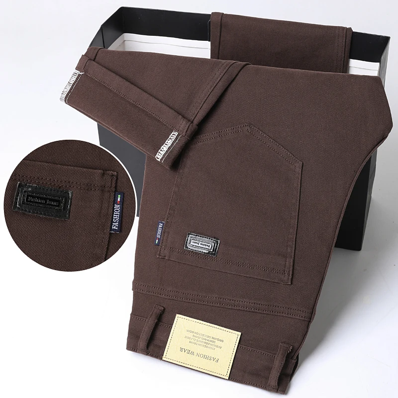 Wine Red Jeans Men Fashion Casual Classic Style Business Straight Slim Fit Trousers Male Advanced Pants 6 Colors Plus Size 28-44 2