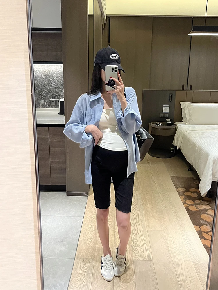 골드 코쿤 출산용 청바지 얇은 스트레이트 레그 코튼 반바지 여름 착용 겉옷 임산부용 캐주얼 바지 5인치 길이