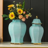 Ceramic General Jar Marbling Chinese Vintage Ginger Flower Vase Sealed Storage with Lid Bottle Home Decoration 2