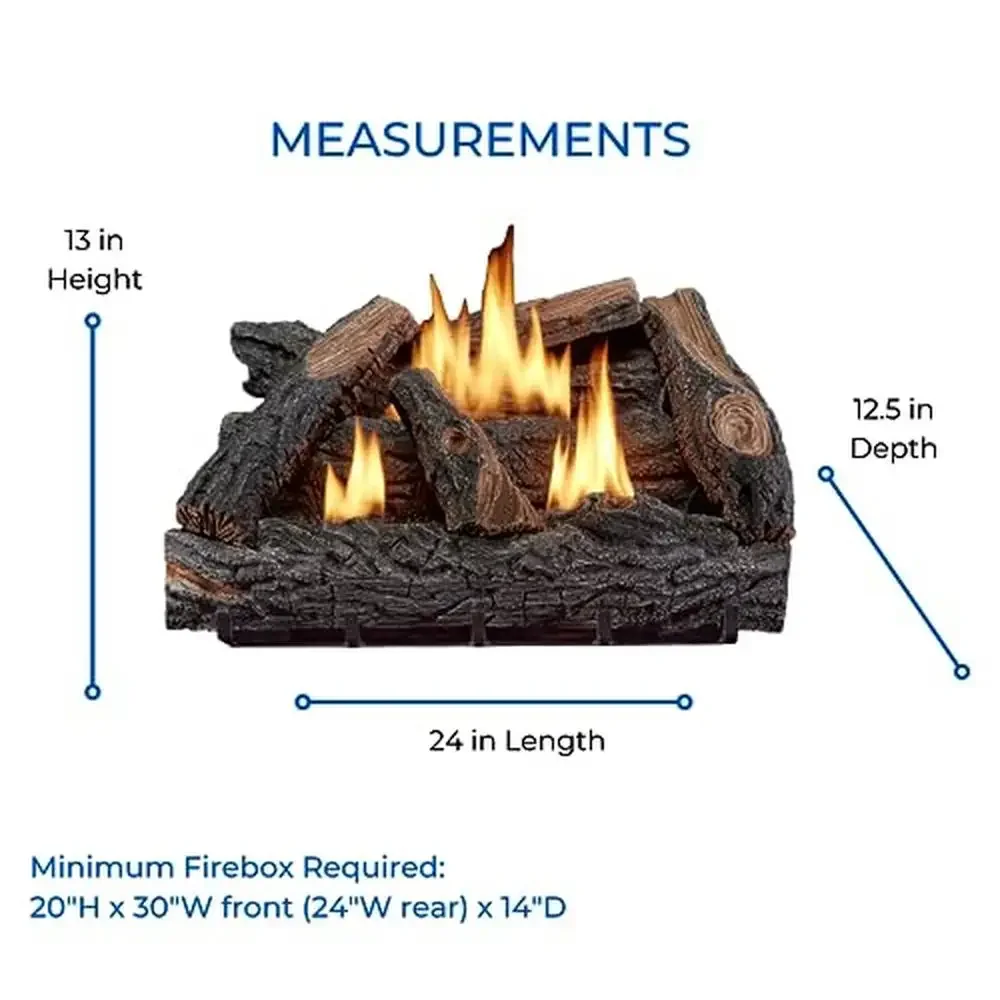 24" Ventless Dual Fuel Fireplace Logs Set with Thermostat Control Natural Gas or Propane 32000 BTU Hand-Painted Realistic Logs