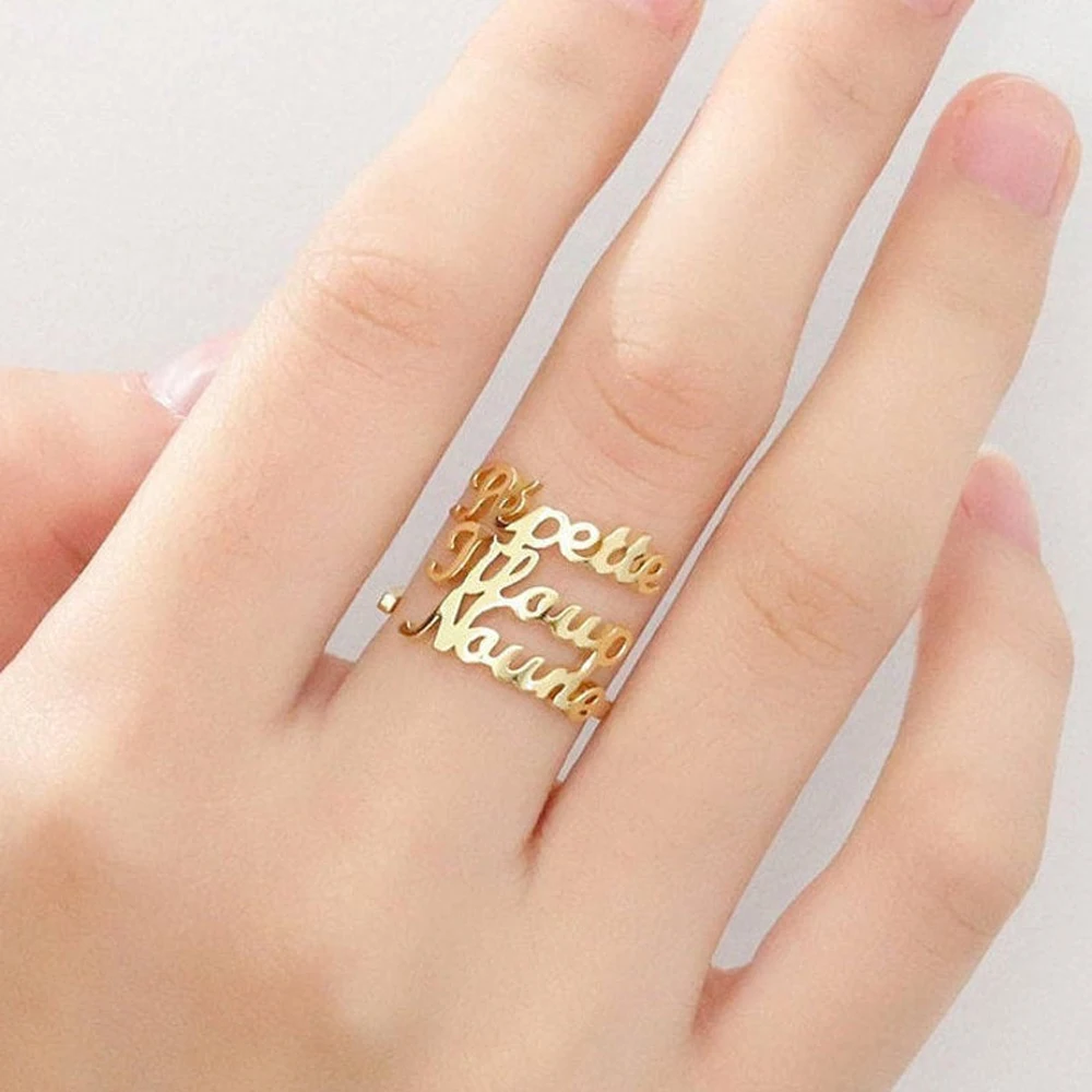

Custom Rings Personalized Adjustable Three Names Stainless Steel Open Ring Gold Jewelry for Women Friendship Gifts Anillos Mujer