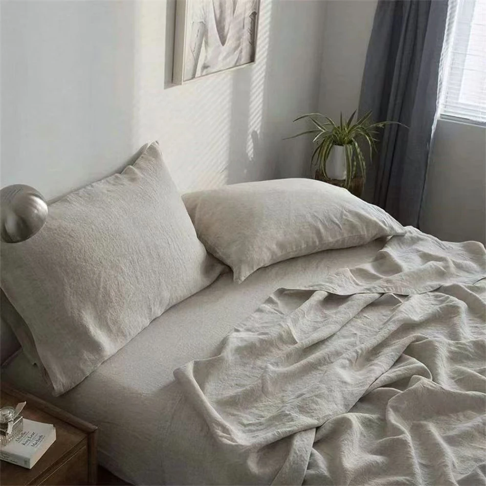 Description Picture 6 of item100% Linen Bed Duvet Cover Stone Washed France Linen Solid Color Breathable Sheets Pillowcase Home Textiles Bedding