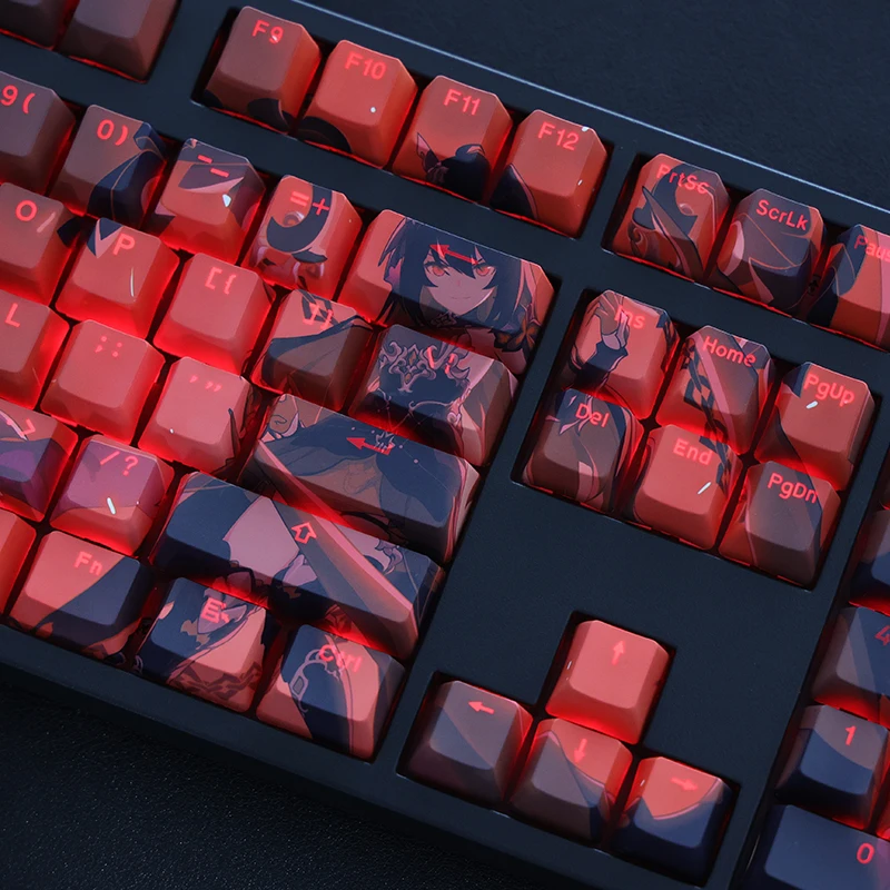 Chaves Conjunto Pbt Tintura Subbed Keycaps Anime dos Desenhos Animados Keycap Backlit para Honkai Impacto Seele Vollerei Queimar Meu Medo 108 - Imagem 4