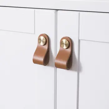 Artificial Leather Nordic Kitchen Wardrobe Cabinet Environmentally Soft Drawer Handle Leather Handle Door Pulls Furniture Knobs