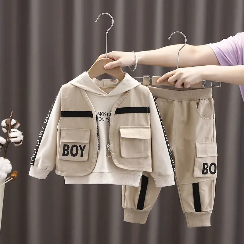 Children's Clothing Boys Spring and Autumn Set New Toddler Baby Fashionable Vest +Shirt+ Pant 3 piece Set Handsome Clothes