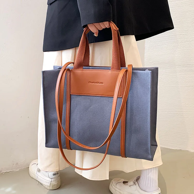 High Quality Canvas Leather Women Bags Shoulder Bags For Women Large Capacity Ladies Handbags Purse Shopping Bag Free Shipping