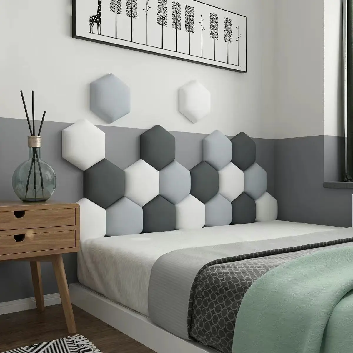 Hexagon Adhesive Bed Headboard 90 135 145 150 160cm Nordic Style Kids Room Decor Wall Panel