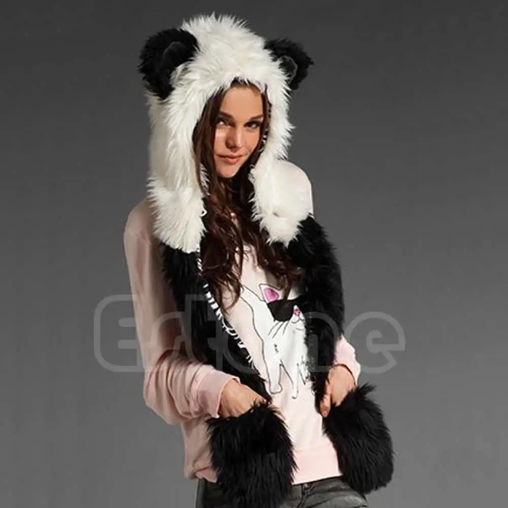 

Animal Warm Winter Faux Fur Hat Plush Cap Hood Shawl Scarf Glove Dint