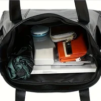 1pc Spacious PU Solid Color Shoulder Bag - Durable, Zipper Portable Double Handle Tote Bag with Large Capacity - Perfect Commute - Image 4