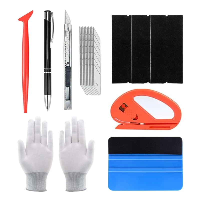 Car Wrapping Tools Automotive Film Tools 9Pcs Car Glass Window Tint Film Installation Tools Kit with Air Release Tool Pen Felt Squeegee Vinyl Knife Vinyl Wrap Gloves car wrapping tools,automotive film tools