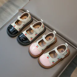 2024 Spring Children Shoes Girls Temperament Fashion Princess Shoes Bright Leather Small Cherry Girls Shallow Mouth Single Shoes