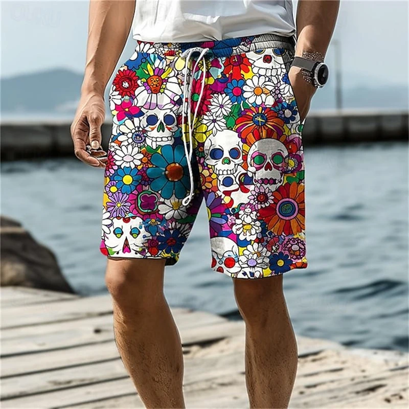 

3d Print Colorful Skull Harajuku Street Short Pants 2024 Summer Hawaiian Men Women New Beach Shorts Sportswear Gym Ice Shorts