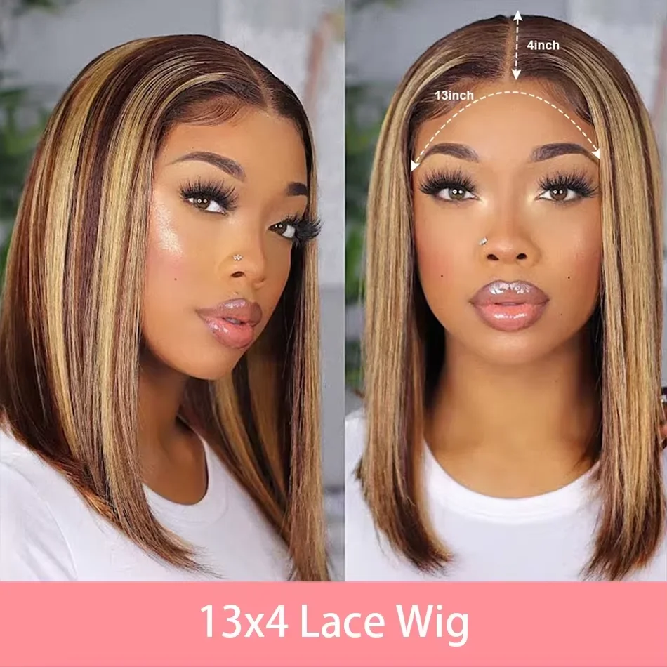 4/27 Ombre 13x4 Lace Front Human Hair Wig 100% Remy Hair Pre Plucked Transparent Lace Highlight Wigs Human Hair Straight Bob Wig
