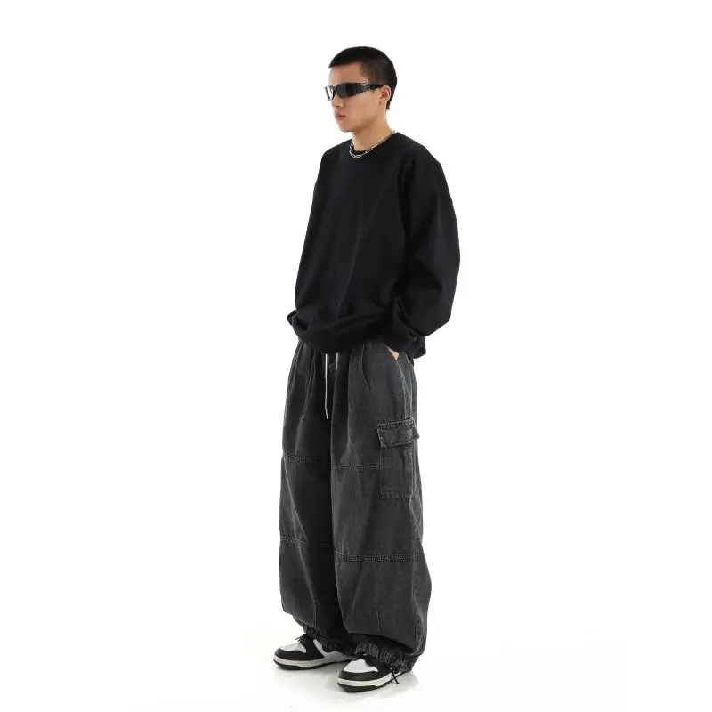 Y2k Black Baggy Cargo Jeans Trousers Men Streetwear Casual Hippie Jogging Wide leg Oversize Long Male Denim Pants 4