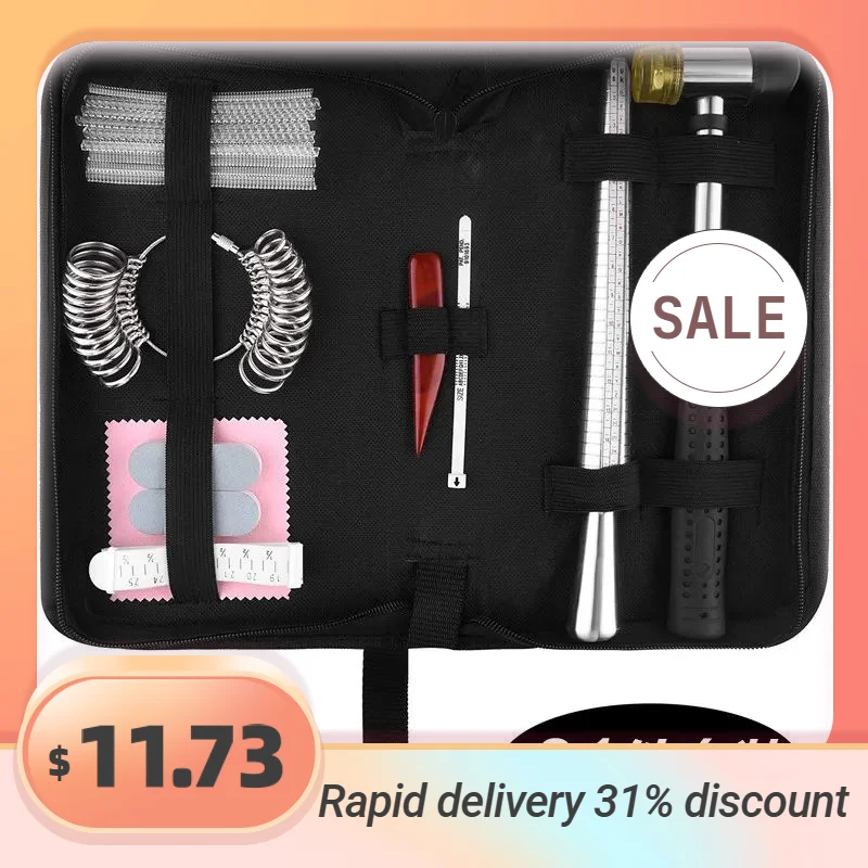 

21PCS Ring Sizer Finger Measurement Set Black Bag Polishing Measuring Axle Rod Tangling Jewelry Tool