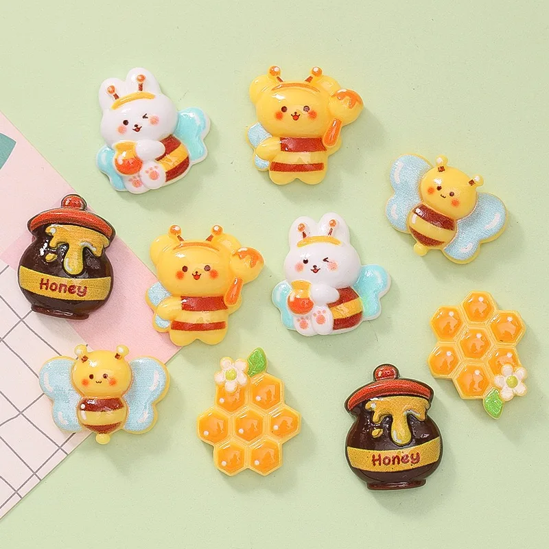 10Pcs New Cute Resin Cartoon Bees, Honey Series Flat Back Parts Embellishments For Hair Bows Accessories Free Shipping