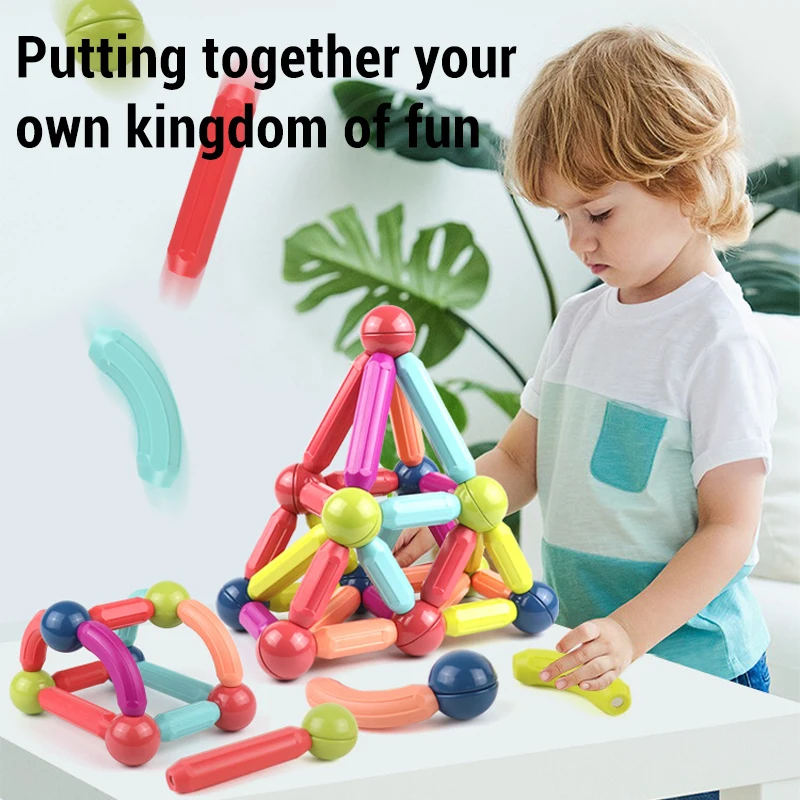 Kids Magnetic Constructor Blocks Set Toys Montessori DIY 3D Magnet Building Puzzle Educational Toys Magnetic Balls and Rods