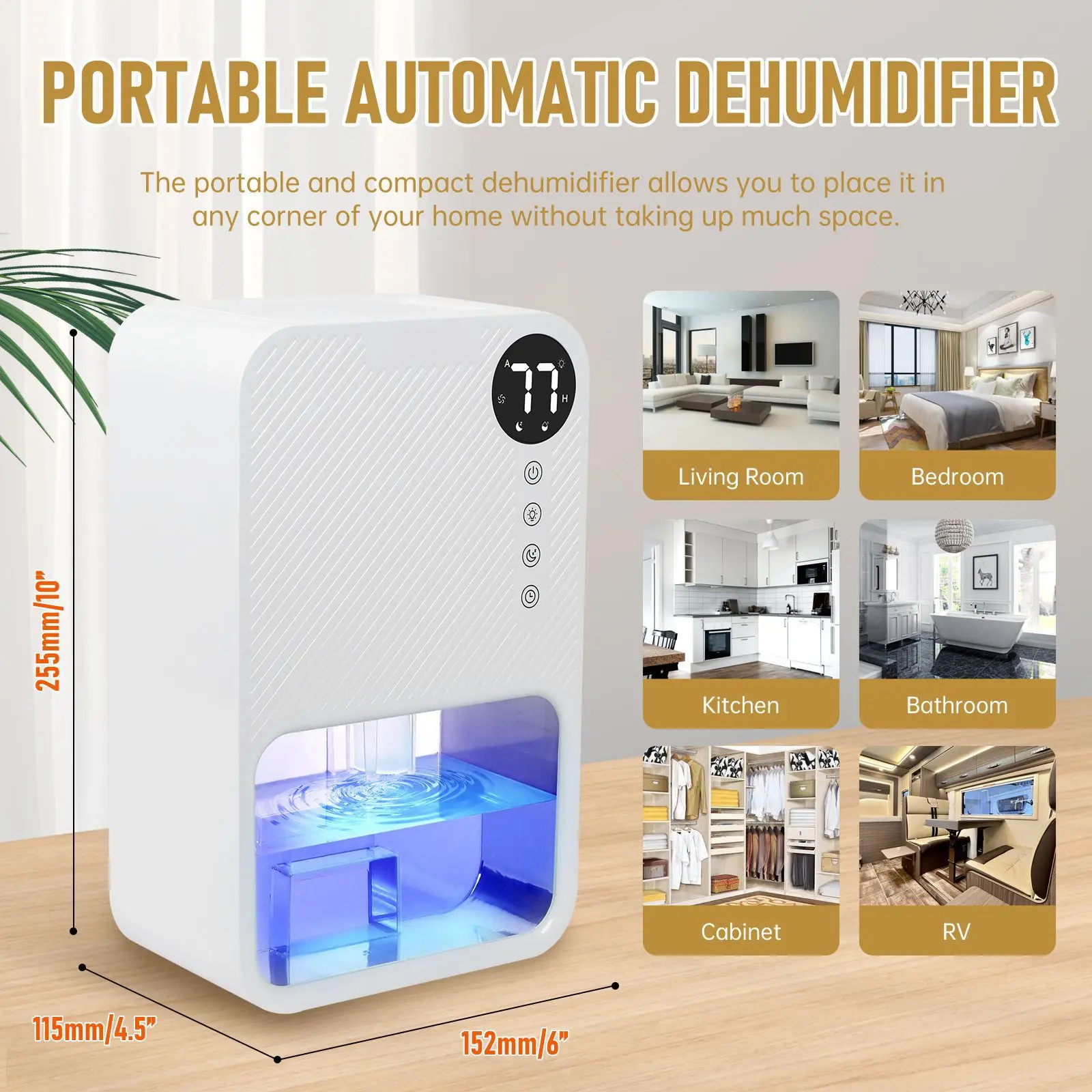 Description Picture 6 of itemMini Dehumidifier 1500ml Portable, Bathroom - Ultra Quiet & Auto Shut Off Dehumidifier For Humid Climates Low Energy Household