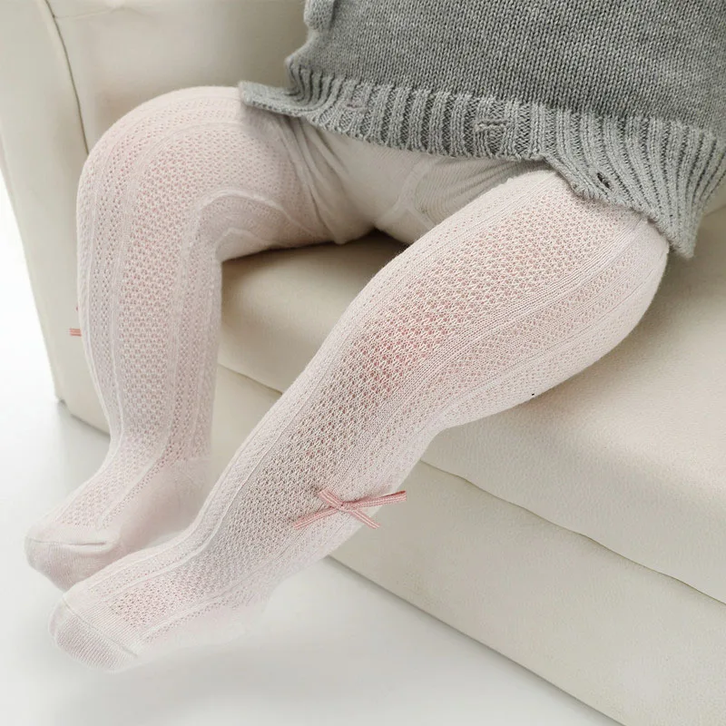 Summer Baby Tights Bow Thin Mesh Toddler Girls Pantyhose Solid Color Children Soft Cotton Stockings