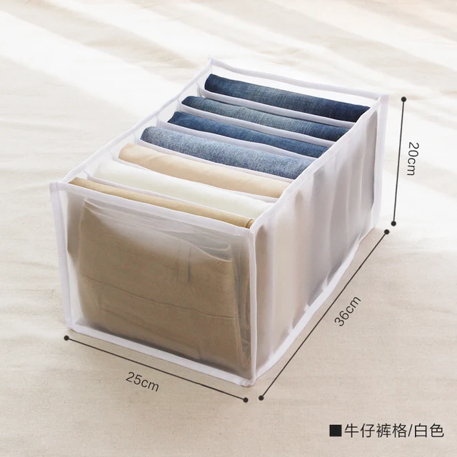 Jeans Compartment Storage Box Closet Clothes Drawer Mesh Separation Box Stacking Pants Drawer Divider Can Washed Home Organizer White Jeans grid