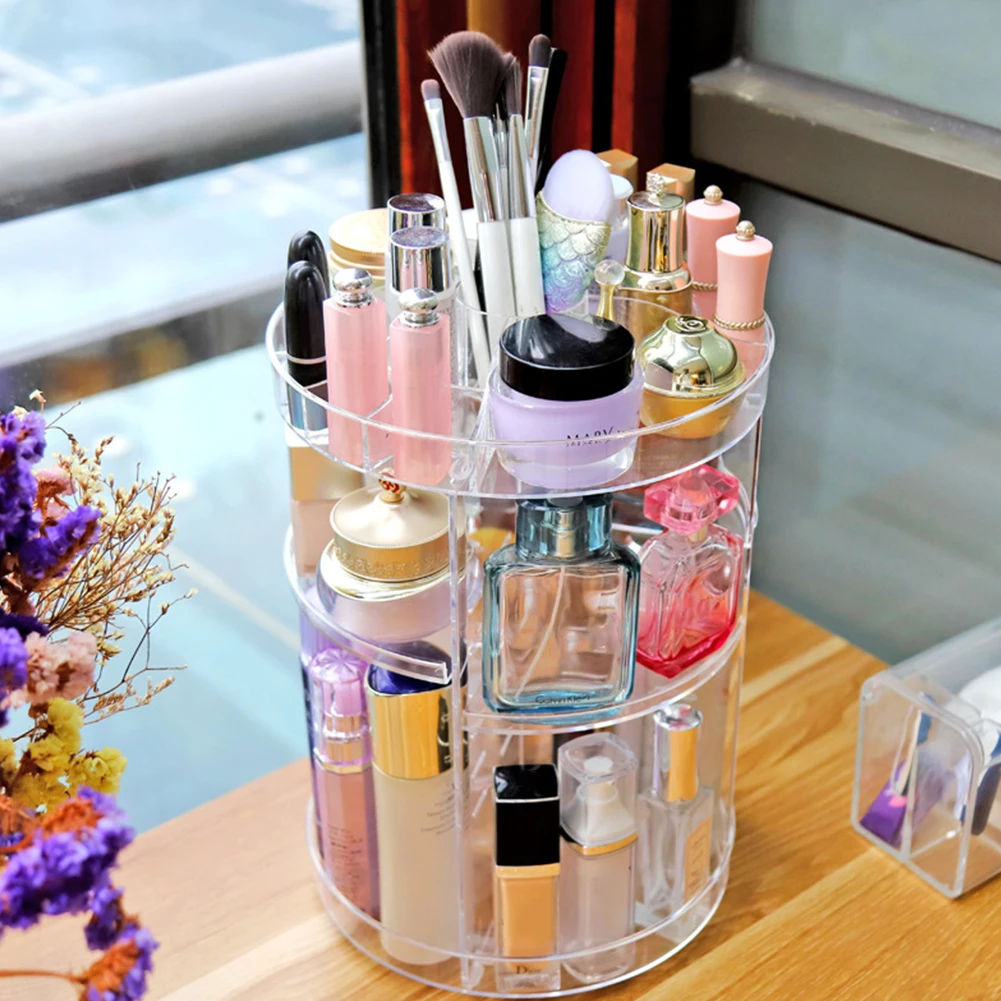 360 Degree Rotation Make Up Organizer Box Cosmetic Organizer Transparent Fashion Spin Multi-Function Cosmetics Storage Box 2