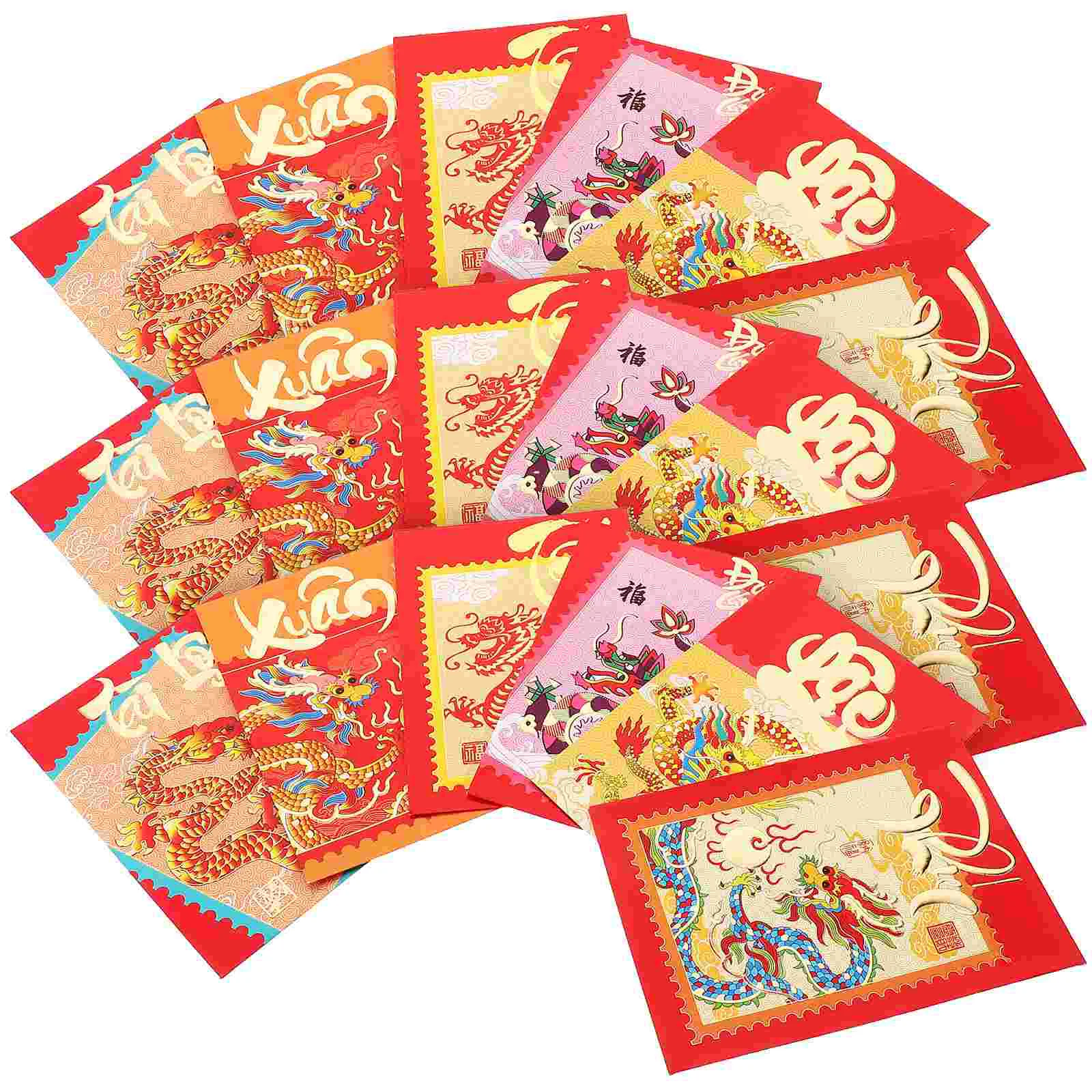 

30 Pcs 2024 Luck Money Bag Paper Red Envelopes Cute Packets Chinese Lai Si Feng Red Envelopes Zodiac Pattern Dragon Envelopes