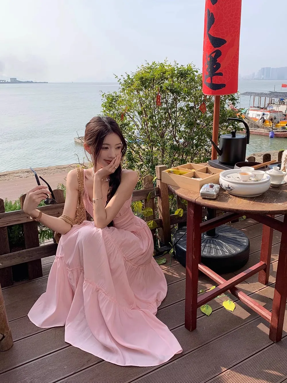 French Elegant Dresses for Women Solid Spaghetti Strap Summer New Ruffles A-line Casual Korean Chic Midi Vestidos Mujer