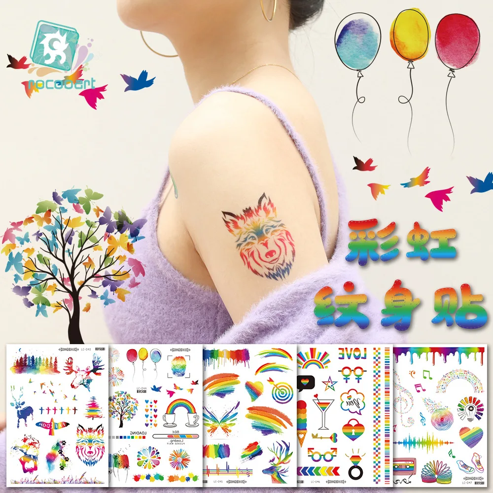 

New Waterproof Rainbow Tattoo Patch Camouflage Party Pride Day Temporary Tattoos Sticker Size:210*105mm