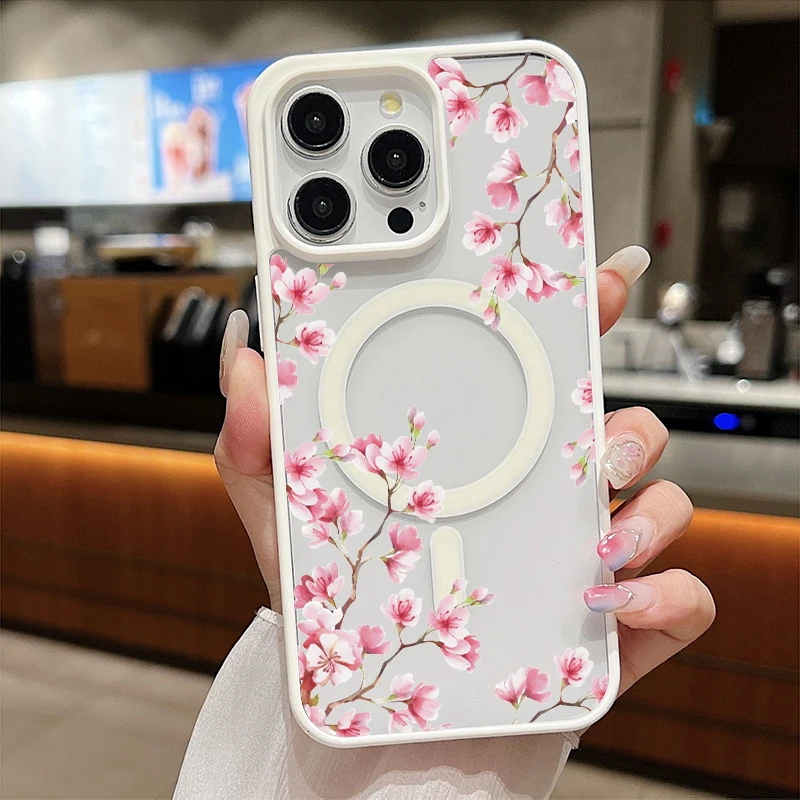 Elegant Pink Cherry Blossom Magnetic Phone Case Cover