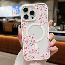 Elegant Pink Cherry Blossom Magnetic Phone Case Cover - iPhone 13 Pro Max (White - YYDSX4825)