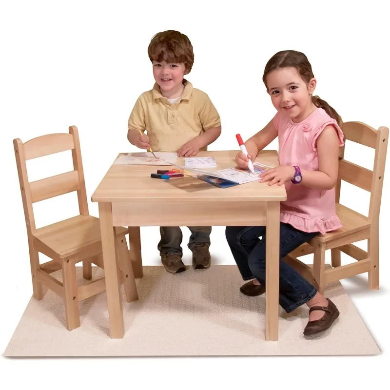 Solid Wood Table and 2 Chairs Set - Light Finish Furniture for Playroom 3