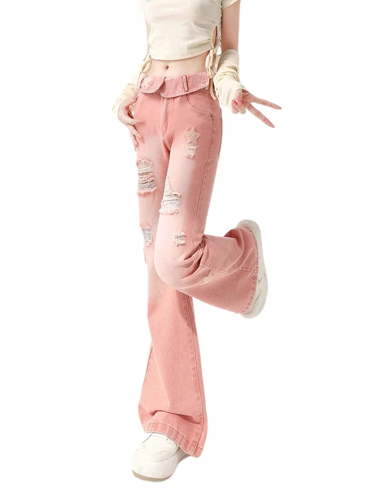パンツ PINKSPINK Flame Spread Y2K Jeans DHgate.com:Rose Red Ripped Denim: Y2K Fashion Jeans