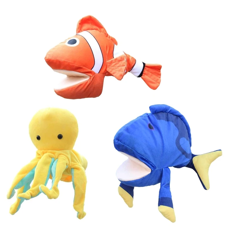 Story Telling Hand Puppets Plush Fish for Doll Toy Children Finger Puppet for Doll Party Activity Parent-Child Performan children s sunscreen hat summer large brim adjustable shade empty top straw hat boy fashion girls sun hat parent child model